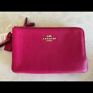 Coach Double Zip Small Wristlet Hot Pink NWT